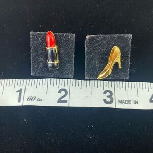 Lipstick & High Heel Shoe Lapel Hat Pins Teeny Tiny Vintage